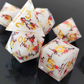 Resin Dice Set with Cat, Butterfly, Volcano, Dragon Egg & Graffiti Designs – Colorful Embedded Dice  Fluorescent Styles for DND & RPG Games